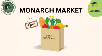 Free Groceries at Monarch Market with Basic Needs Center and Student Lunchbox logos