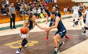 Women's Basketball player dribbling the basketball