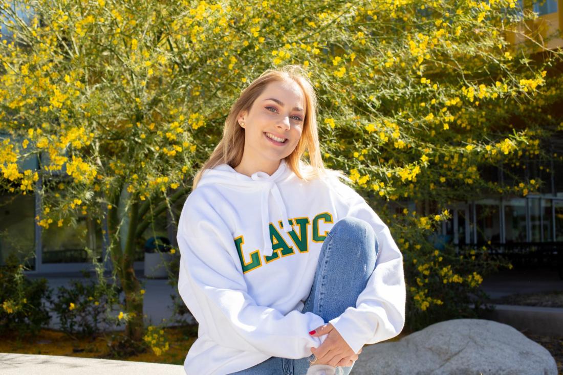 Student Wearing LAVC Hoodie Smiling