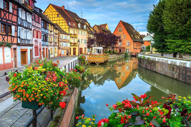 View of the French town of Colmar along a river