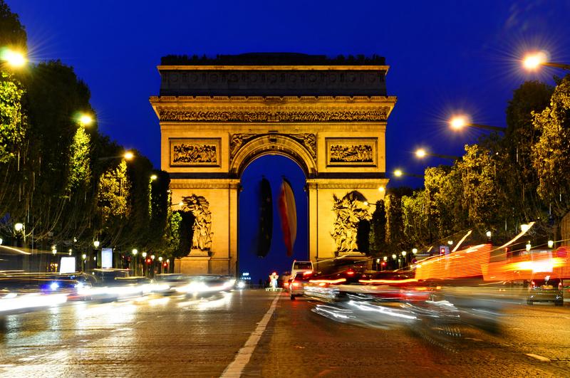 The Arc de Triomphe at night