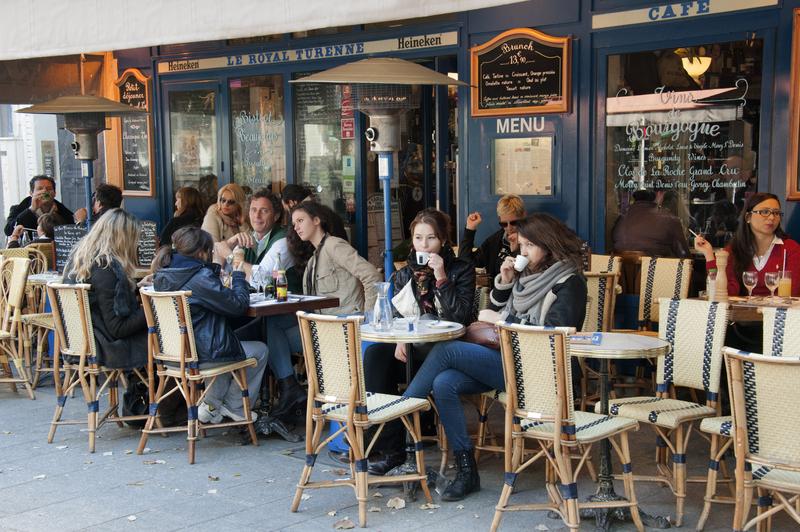 Paris-People dining outside at a brasserie