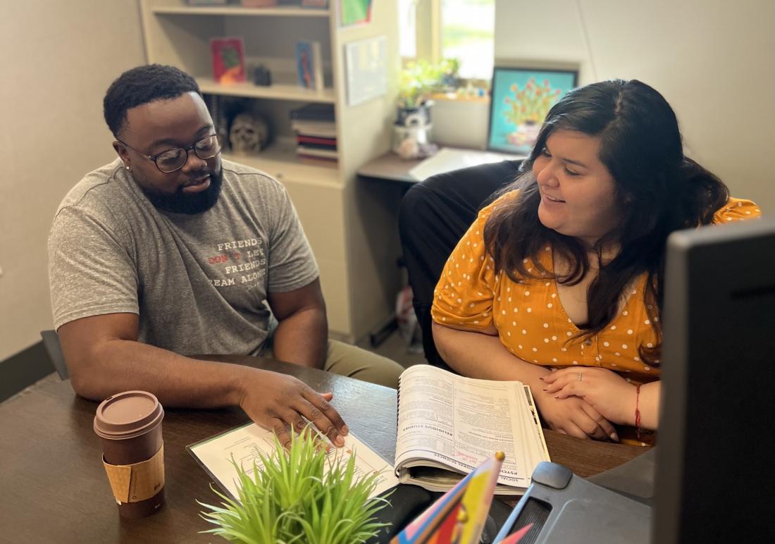 Counselor giving academic counseling to a student