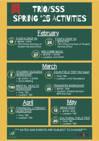 TRiO SSS Spring 2025 Calendar of Activities